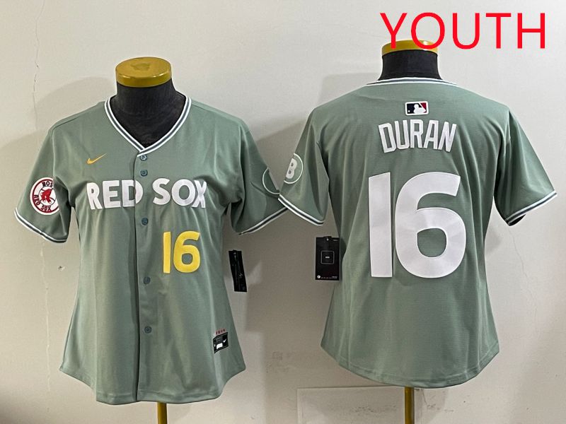 Youth 2025 Boston Red Sox #16 Duran Light Green Joint Name Nike MLB Jersey style 7